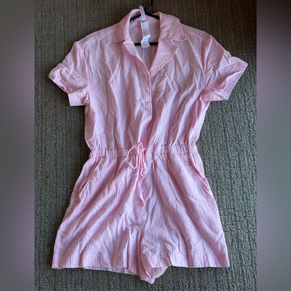 Pink Fabletics Linen Romper NEVER WORN!